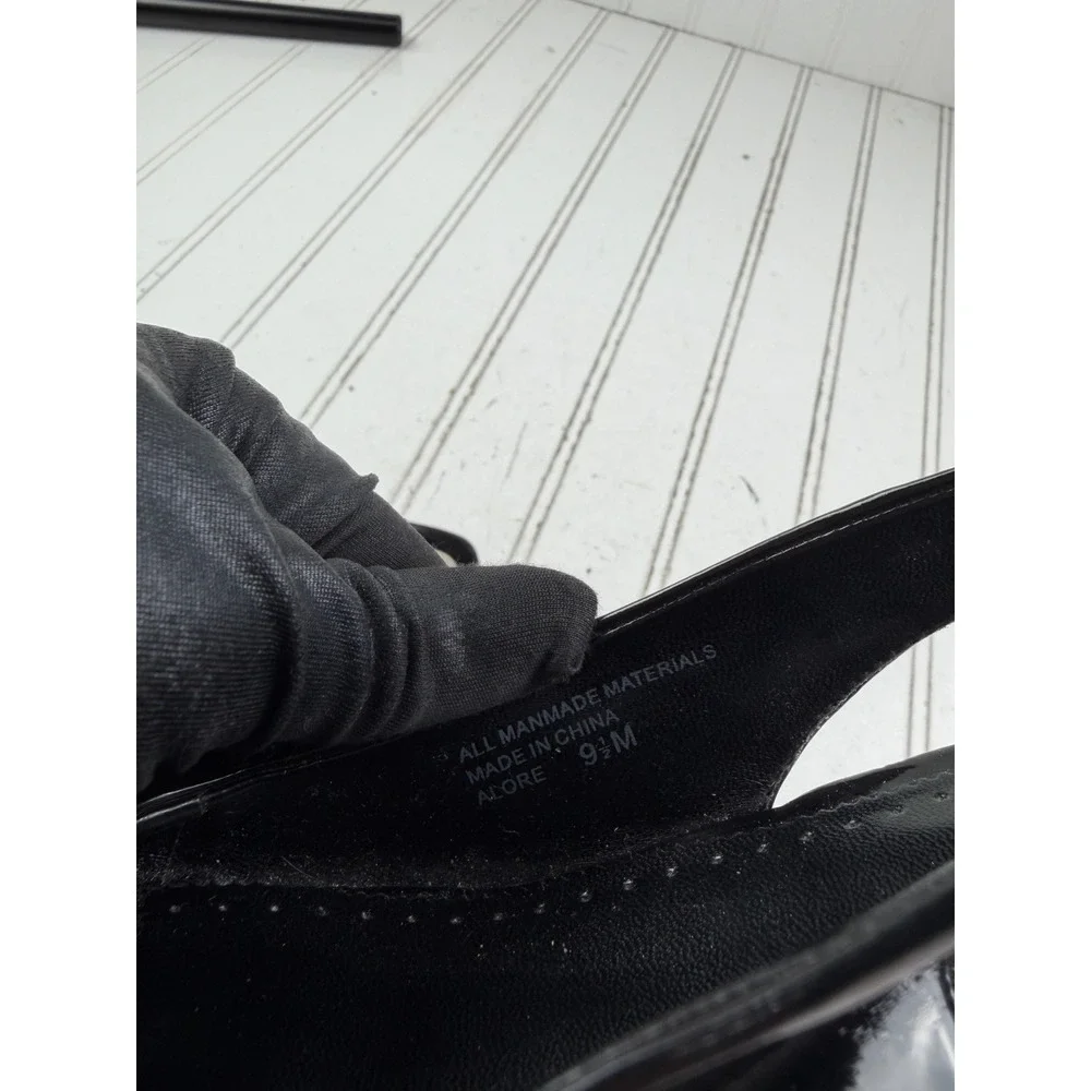 Franco Sarto Vintage Y2K Black Patent Leather Slingback Heels Women's Size 9.5